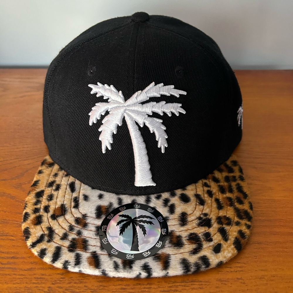BLVD Supply Leopard Print Black Flatbill Strapback Adjustable Palm Tree Hat
